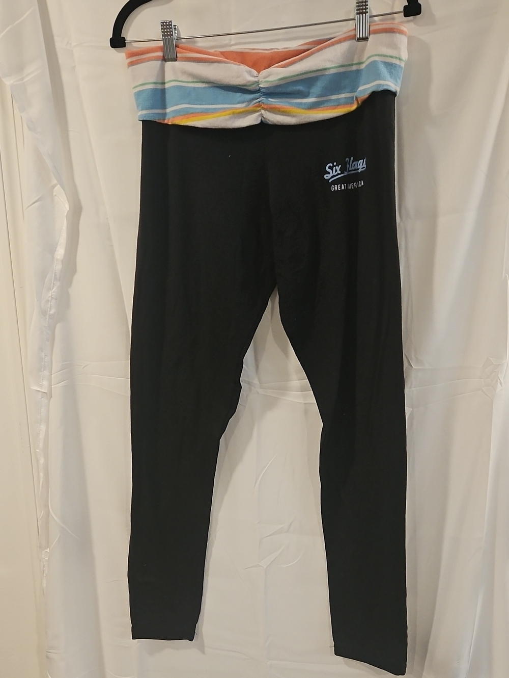 Six Way Black Fold-Over Waistband Joggers with Multicolor Stripe